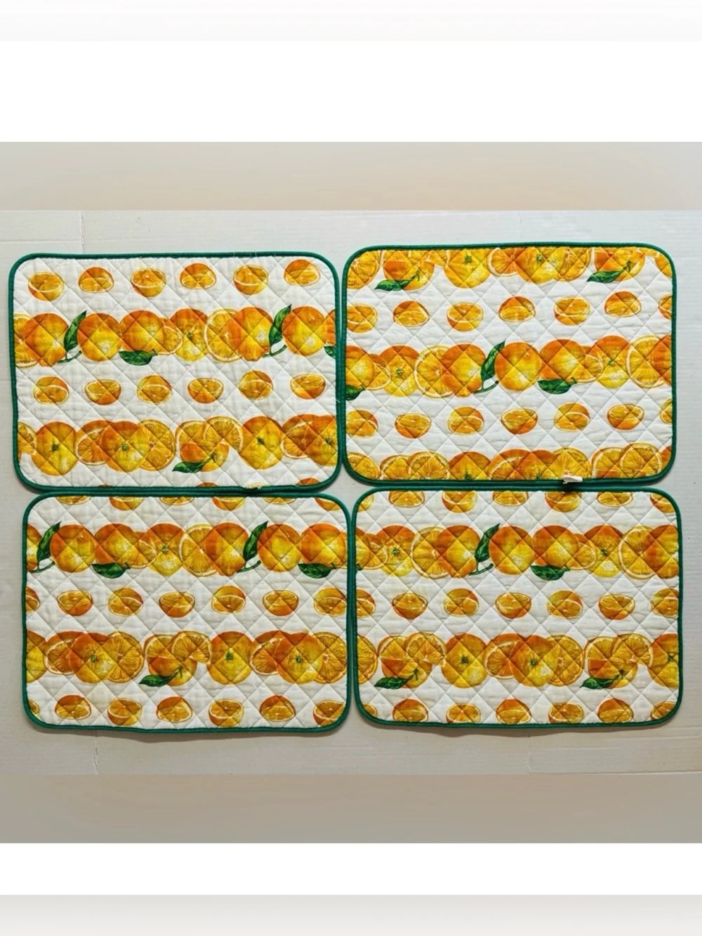 Vtg Vallesuda Made in Italy-Kitsch orange+white quilted place mats.Set of 4